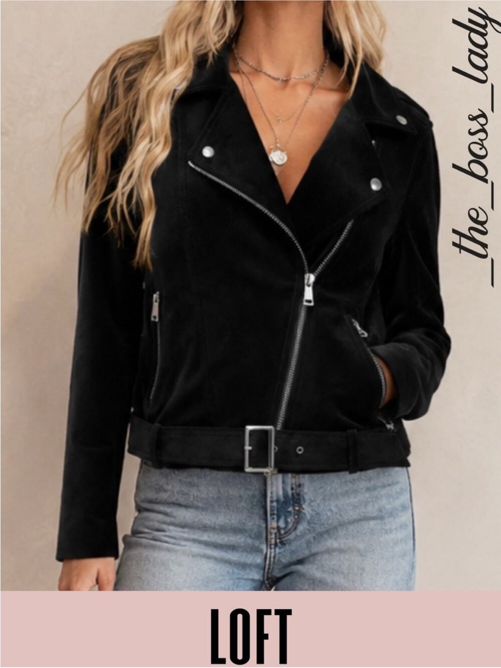 LOFT Black Suede Moto Jacket for Women